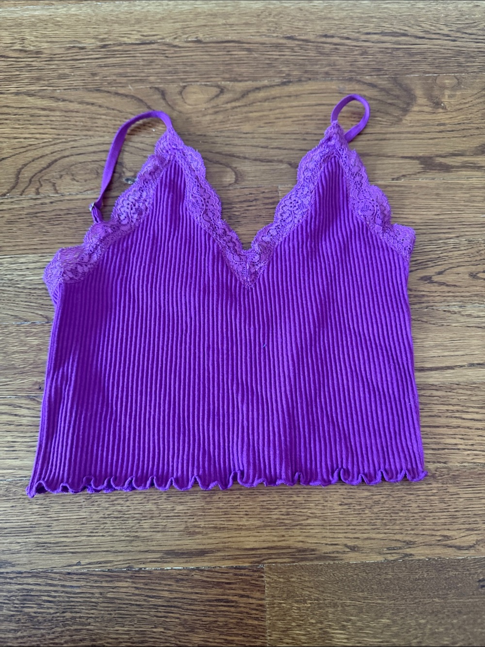 Love Tree Violet Ribbed Lace-Trim Camisole